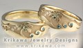 Palm Tree Beach Wedding Ring with Engraved Palm Trees, Waves, and Gemstone Stars